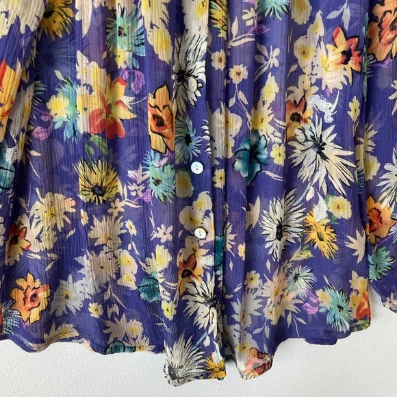 Sundance Blouse M Purple 100% Silk Floral Sheer Peasant Top Boho Cottagecore - Picture 6 of 10